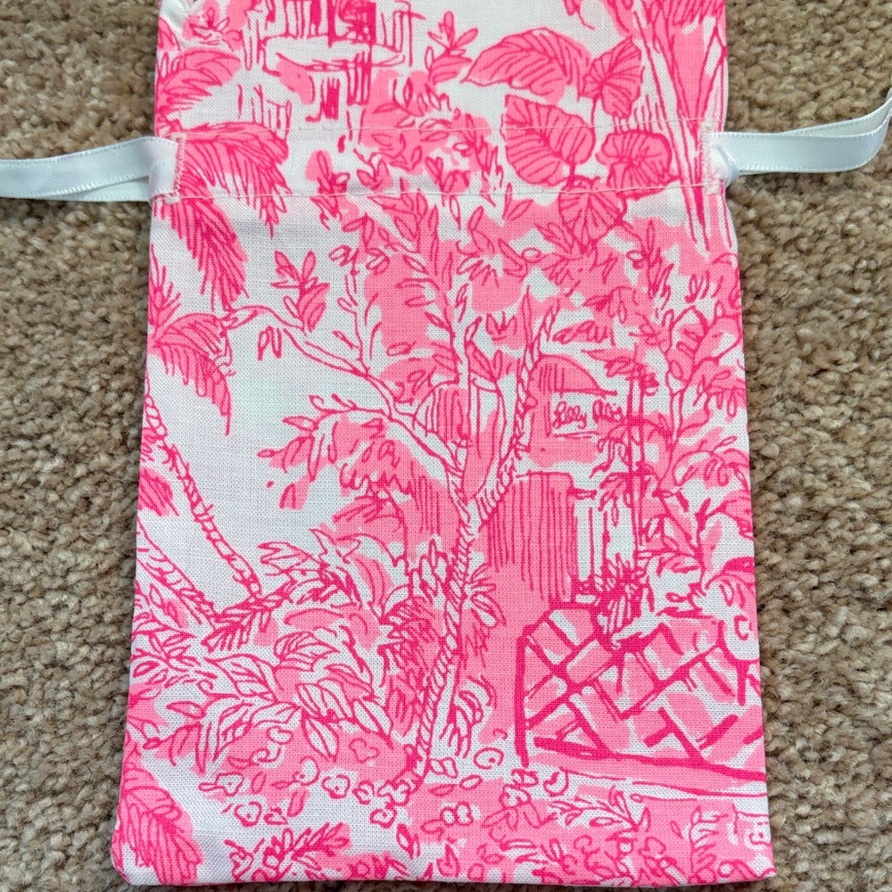 Lilly Pulitzer Hot Pink Toile Drawstring Pouch with Gold Script - Picture 3 of 5